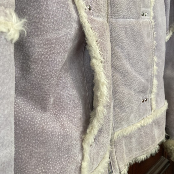 Wilsons Leather Maxima Suede Lavender Faux Fur Trim Lining Jacket 90s Y2K Size S - Picture 6 of 16